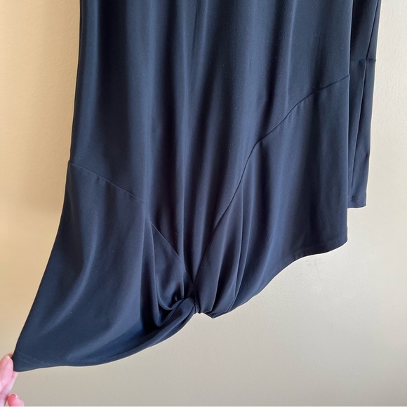 SYMPLI black asymmetrical blouse size 6 short sleeve w knot hemline stretchy - Picture 3 of 6